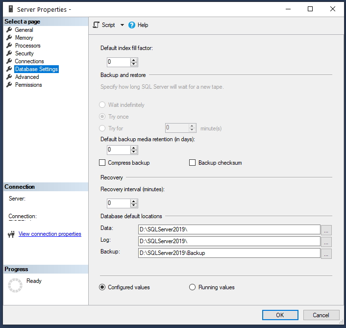 SQL Server properties