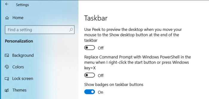 Taskbar settings